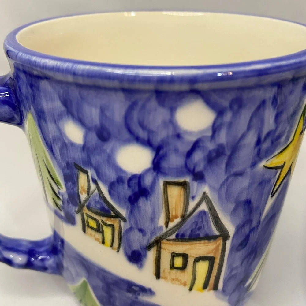 Portugal Folk Art Ceramic Mugs Coffee Tea Winter Christmas Glossy Painted